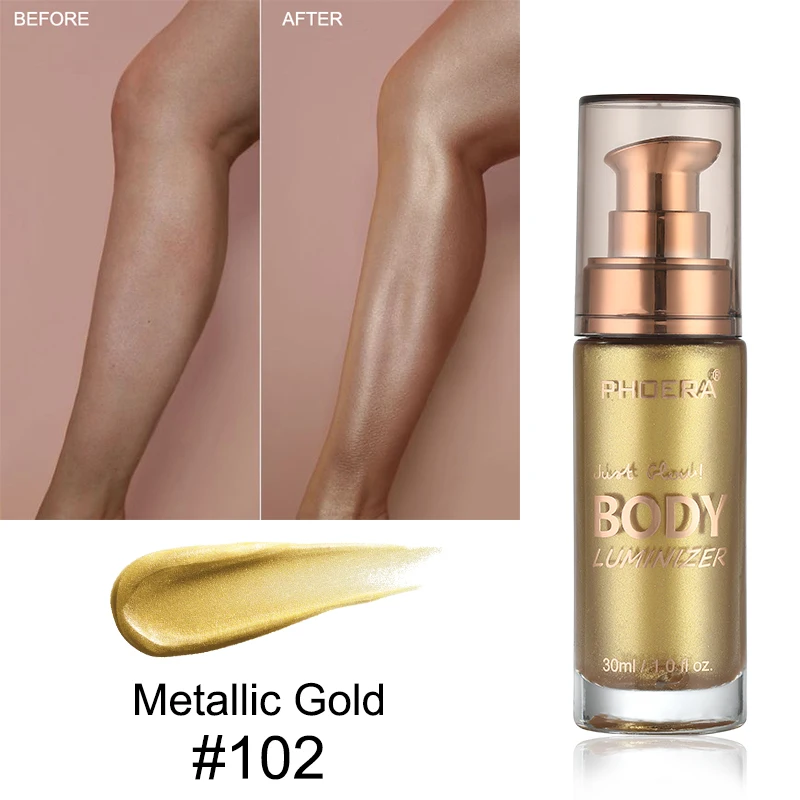 gold PHOERA Body Luminizer Shimmer корректирующий хайлайтер основа профессиональная для макияжа лица и тела Жидкая для тела Melanin TSLM1 - Цвет: gold