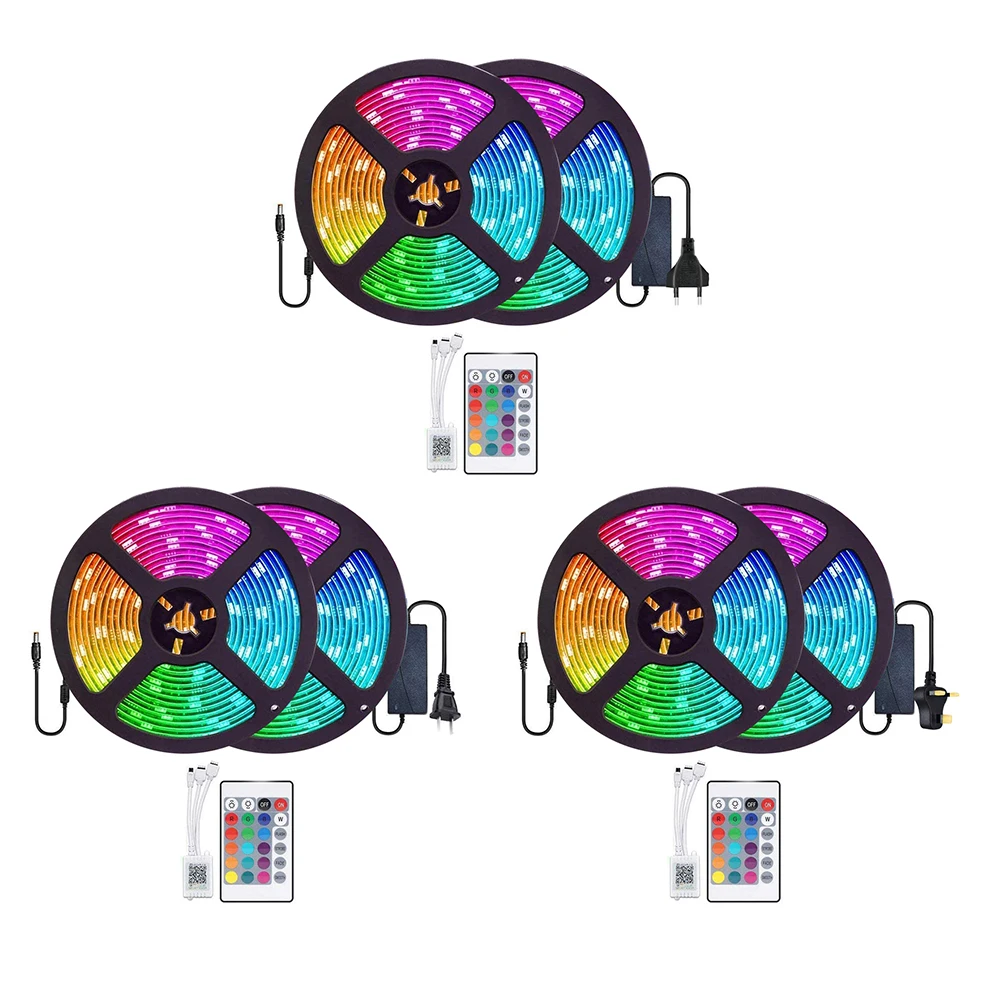 10m Bluetooth LED Strip Lights RGB 5050 SMD Flexible Ribbon 24 Key Remote Control TV Tape Lamp Waterproof LED Strip