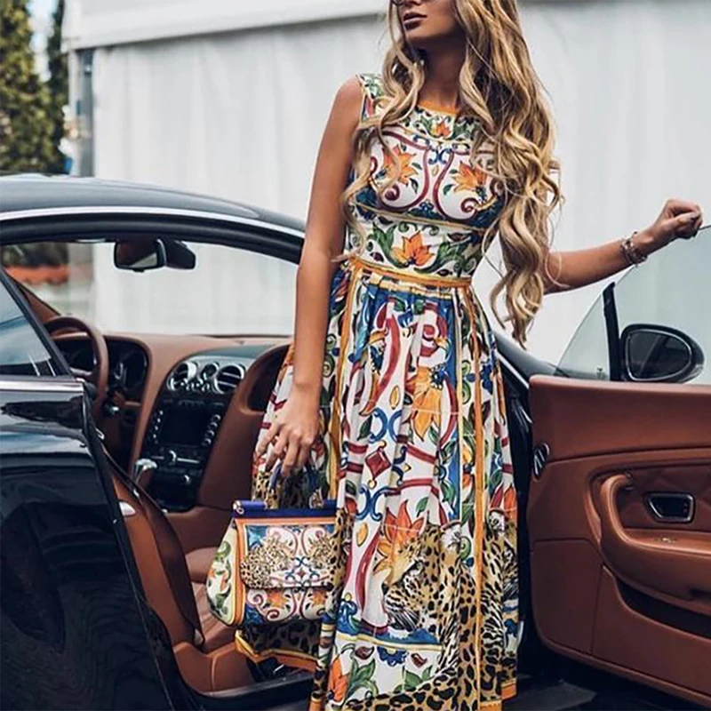 

Women Dress 2020 Summer Style Slim Tunic Milk Silk Print Floral Casual Plus Size Vestido Feminino Loose Dresses