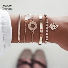 Tocona Мода 5 шт./компл. богемные Золотой Браслеты Очаровательная полые в виде геометрических фигур лист камень браслет для Для женщин аксессуары 8793