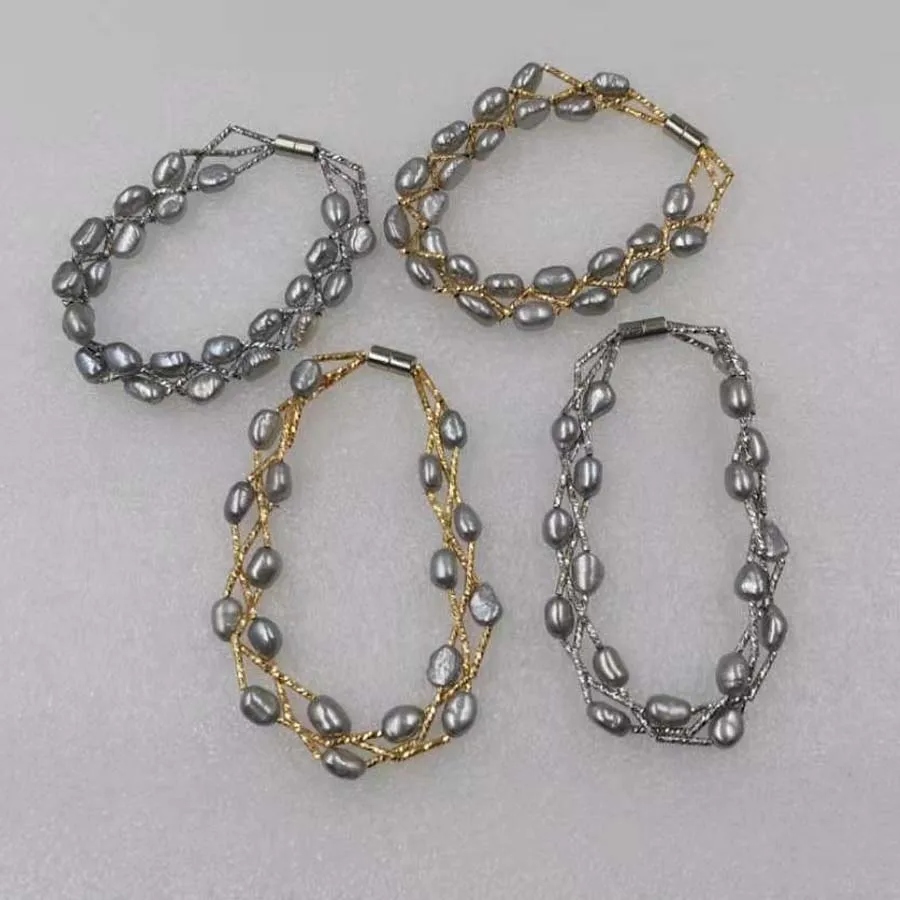 wholesale 10 pcs gray baroque freshwater pearl bracelets lots