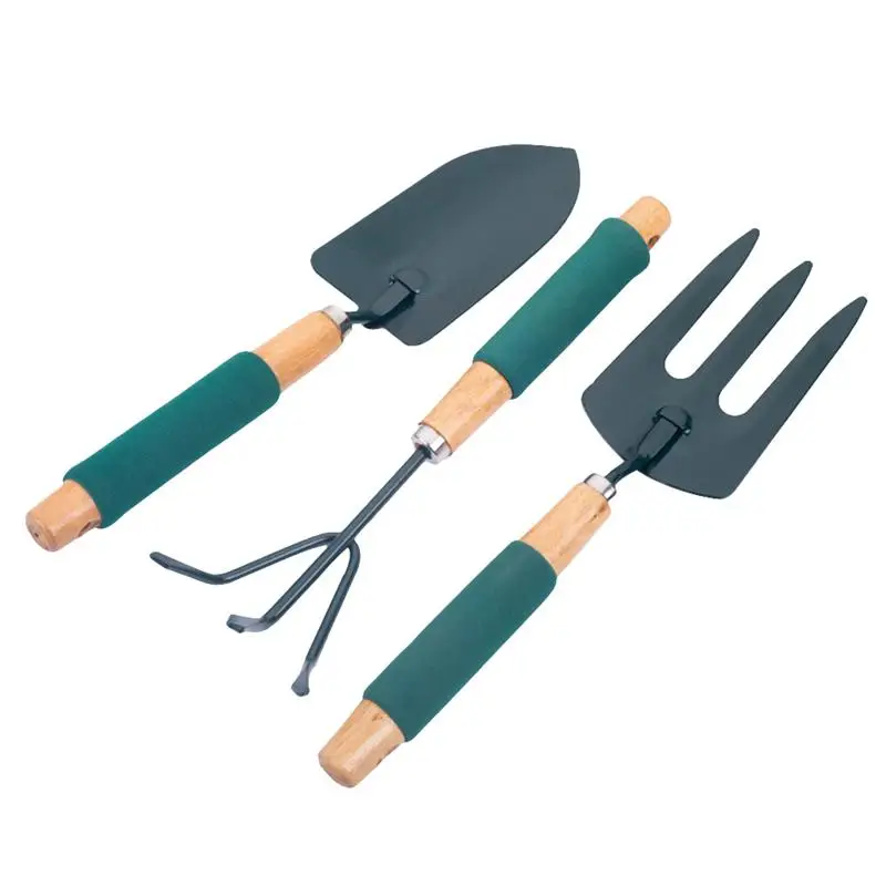 

1 Set/3 Pcs Mini Hand Tools Steel Wooden Handle Sponge Cover Rake Gardening Tool Set Shovel for Flowerpot Weedling Garden