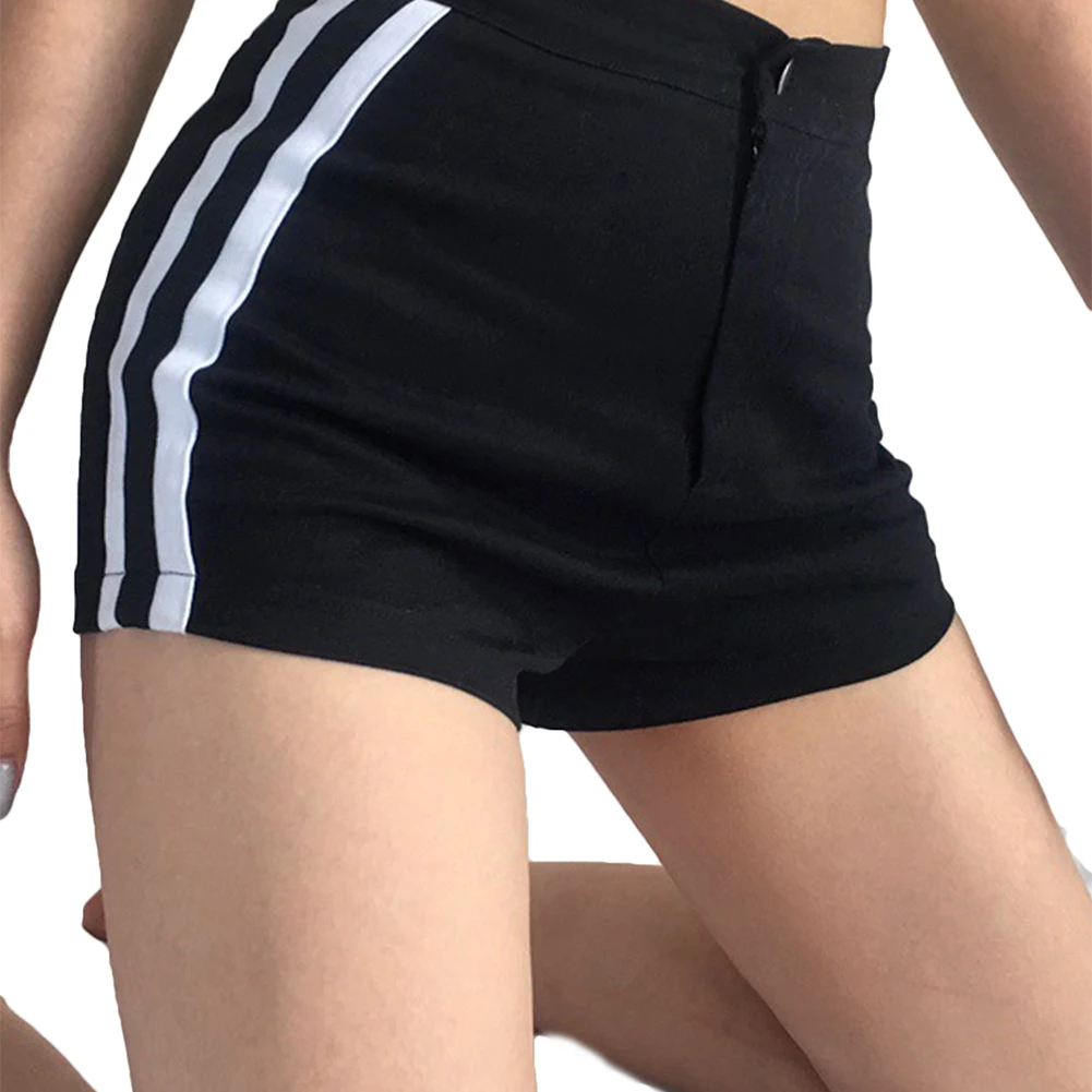 Breathable Ladies Vertical Stripes High Waist Shorts Girls Simple Style Sports Shorts Female Casual Short Trousers Clothes