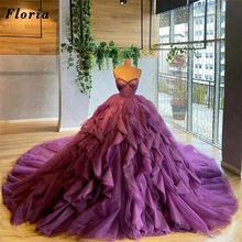 

Purple Sweetheart Prom Dresses Long Party Ball Gowns Celebrity Arabic Tiered Tulle Amazing Dubai Evening Dress 2021 Middle East