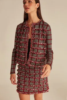 Best Crowbar Pattern Tassels Waist Fitted Sweater Skirt-Multi