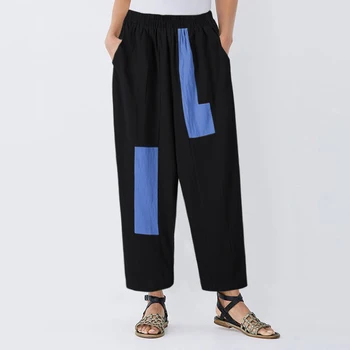 

2020 Plus Size ZANZEA Summer Trousers Women Elastic Waist Vintage Patchwork Cotton Turnip Pants Harem Pants Female Long Pantalon
