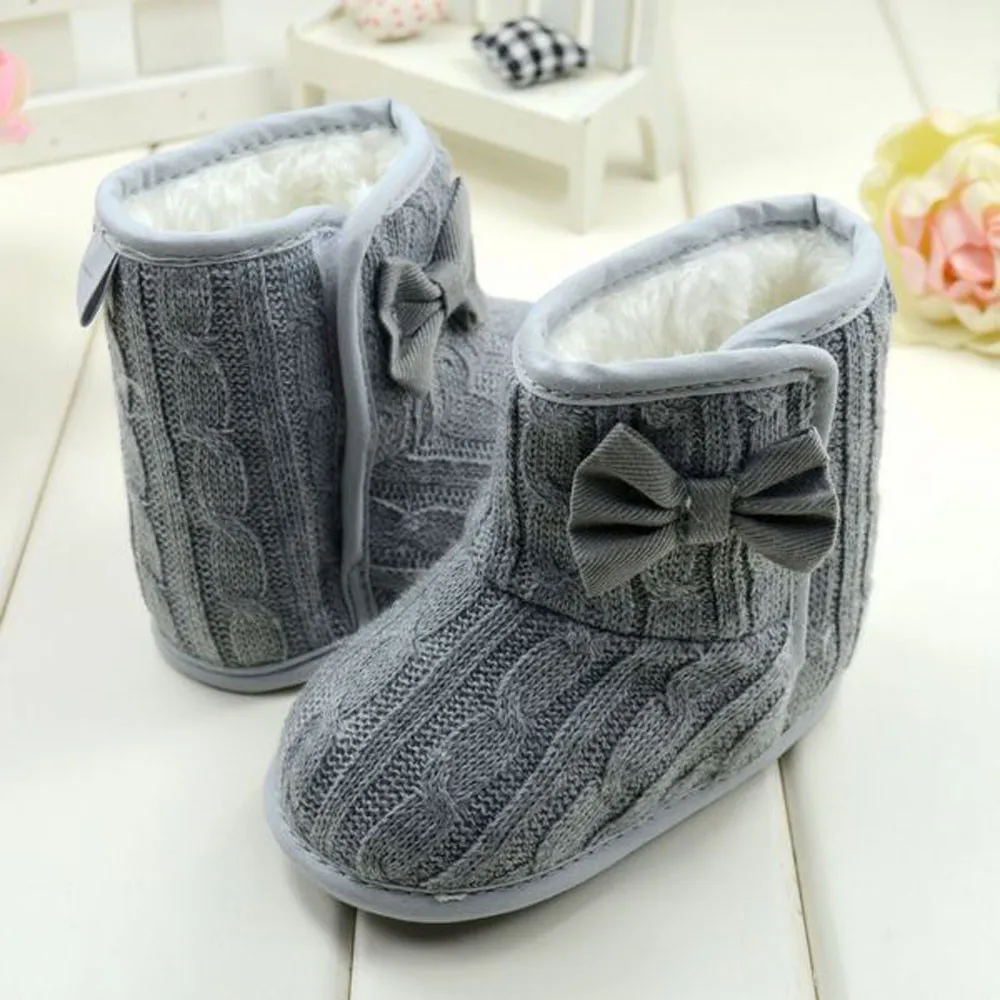 Fashion Baby Bowknot Soft Sole Winter Warm Shoes Boots Woolen Yarn Soft Butterfly-knot Round Toe Boots winter Drop Ship