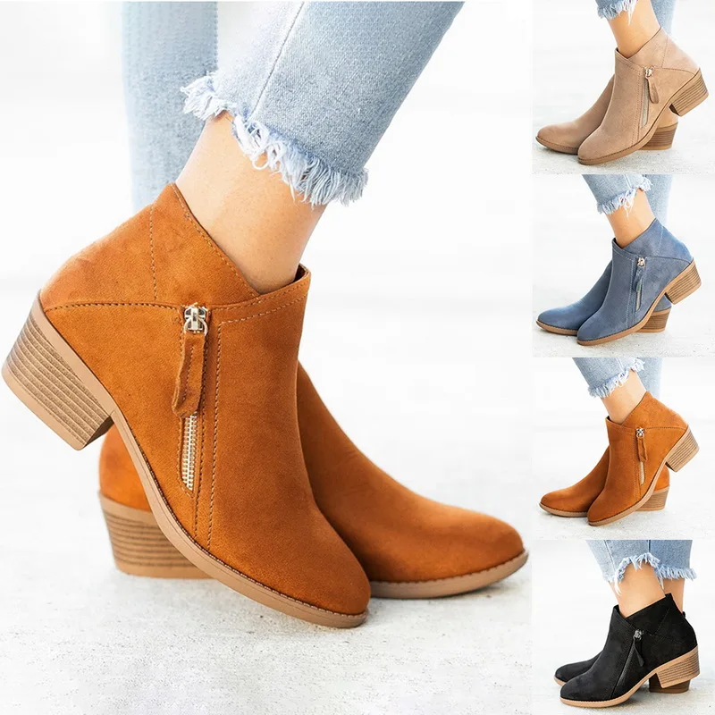 Women's Ankle Boots Dropshipping Autumn Large 35-43 Low Heel Boots Platform Sexy Women's Khaki Shoes 2021 New Winter