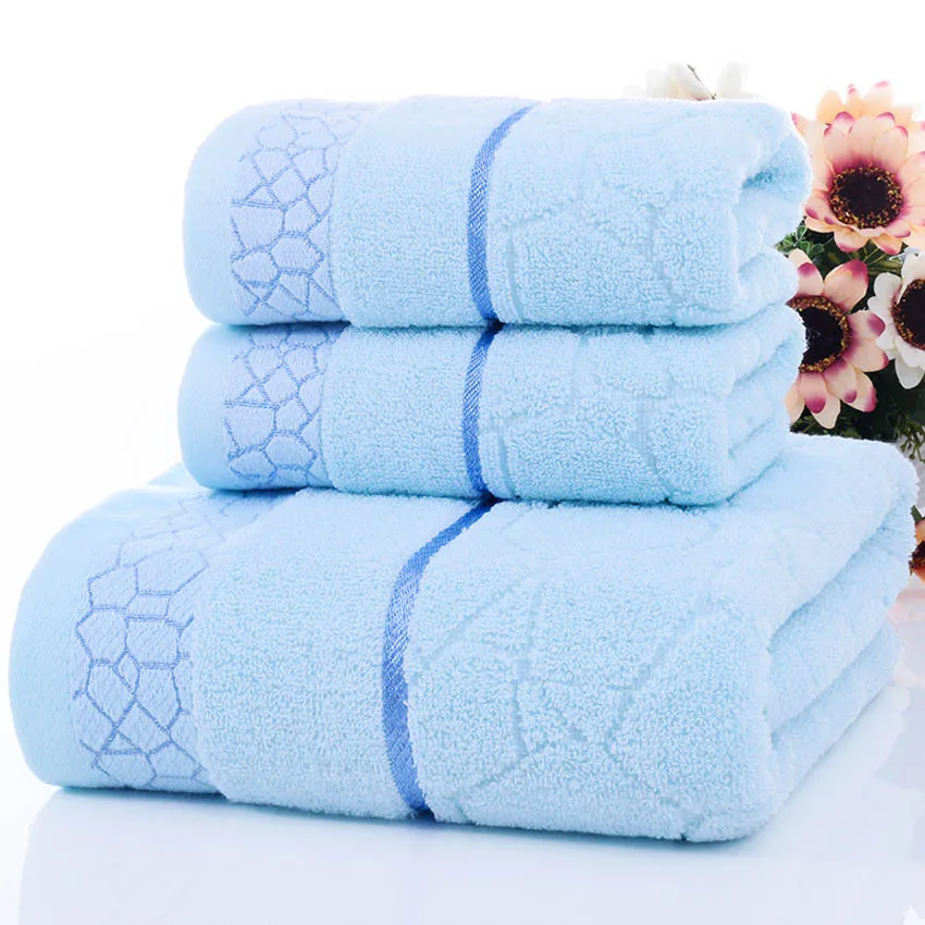Geometric Towels Set 100% Cotton Bath Thick Shower Bathroom Home Spa Face Towel For Adults