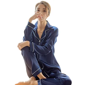 

Womens Silk Satin Pajamas Pyjamas Set Long Sleeve Sleepwear Pijama Pajamas Suit Female Sleep Two Piece Set Loungewear Plus Size