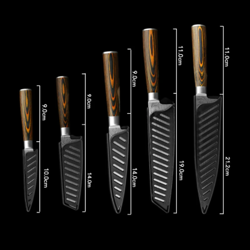  5PCS Kitchen Knife Set Japanese Chef Knives 7CR17 440C Damascus High Carbon Stainless Steel Utility - 4000309974507