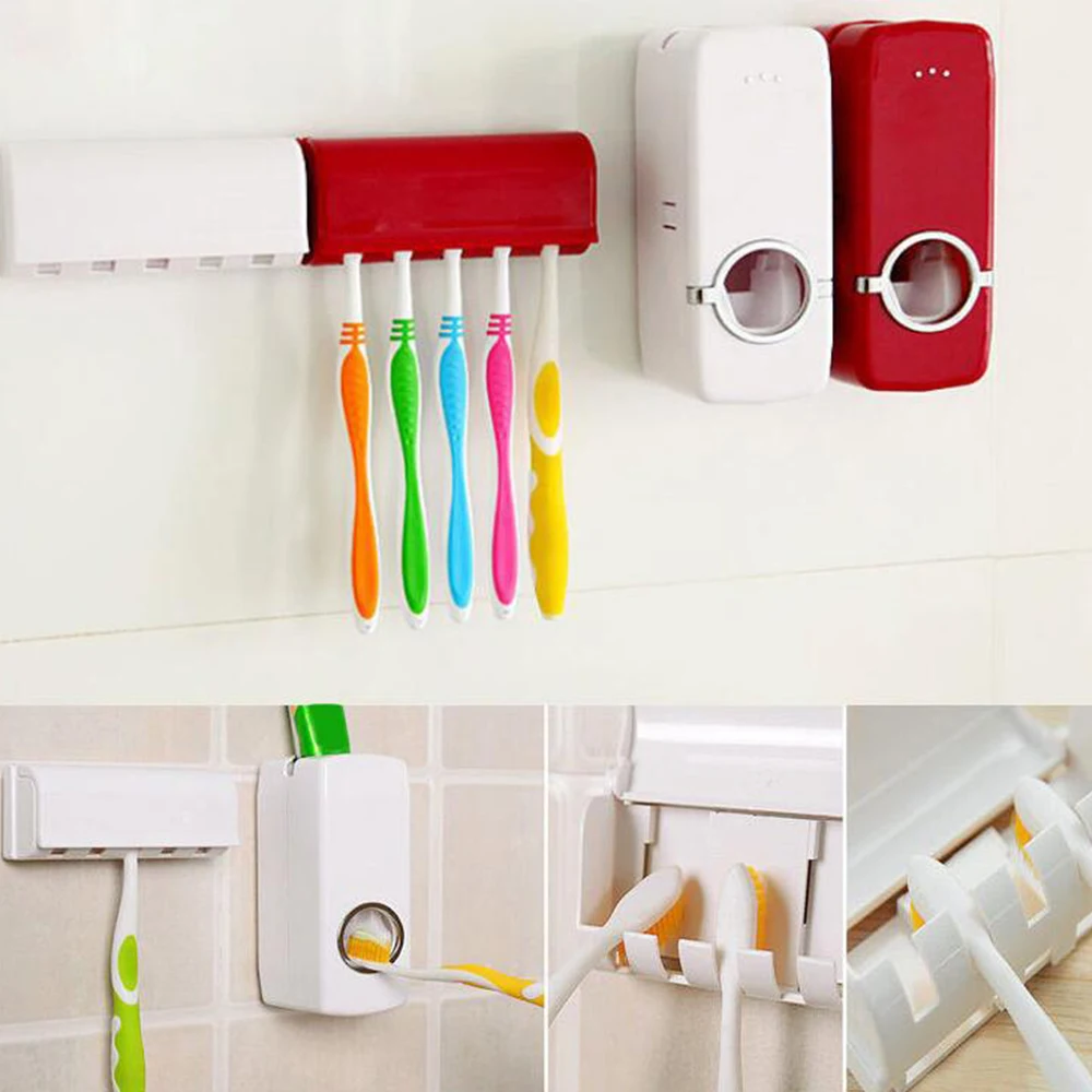 

Bathroom Accessories Sets Toothbrush Holder Automatic Toothpaste Dispenser Holder Toothbrush Wall Mount Rack Bathroom Tools Set