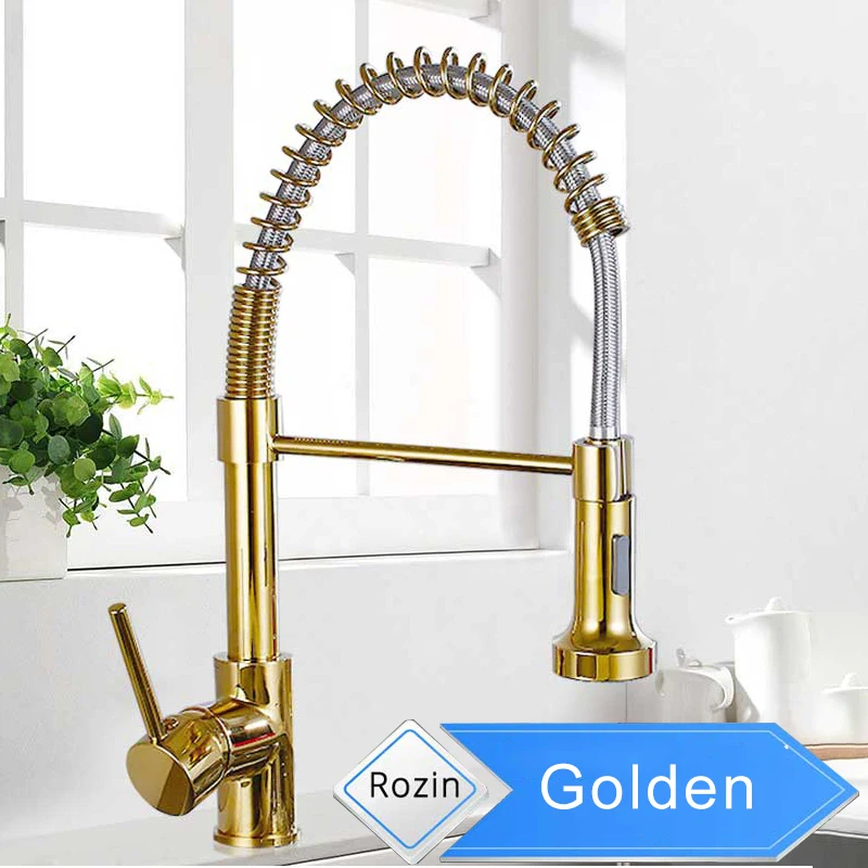 Golden Color A Матовый черный смеситель для кухни на бортике, смеситель с поворотом на 360 градусов, распылитель, сопло для кухонной раковины, краны для горячей и холодной воды - Цвет: Golden Color A