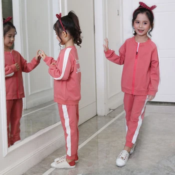 

Girls Clothes Spring Autumn Sports Two-piece Quality Zipper Long-sleeved Jacket Pants 2-8 Y Child Clothing 2019 Hot Sale