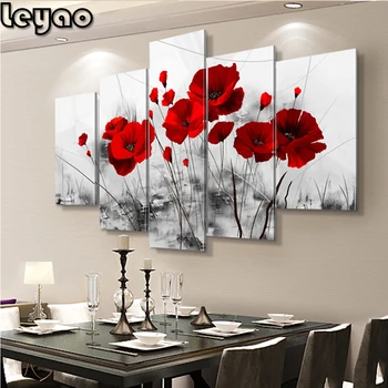 

5pcs/set,Diamond Painting,5D,Poppies and violets,Full Drill Square,round,Diamond Art Embroidery Multi-picture Abstract flower