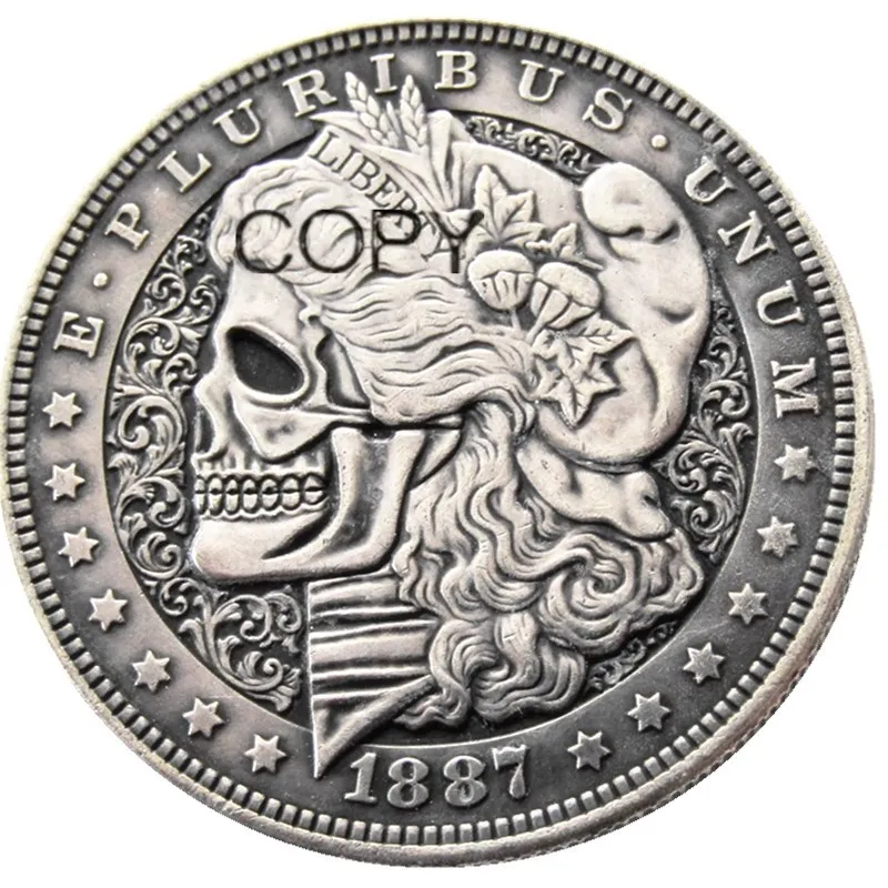 HB(08) США 1887 P-O-S Морган доллар Череп Зомби Скелет Посеребренная копия монет