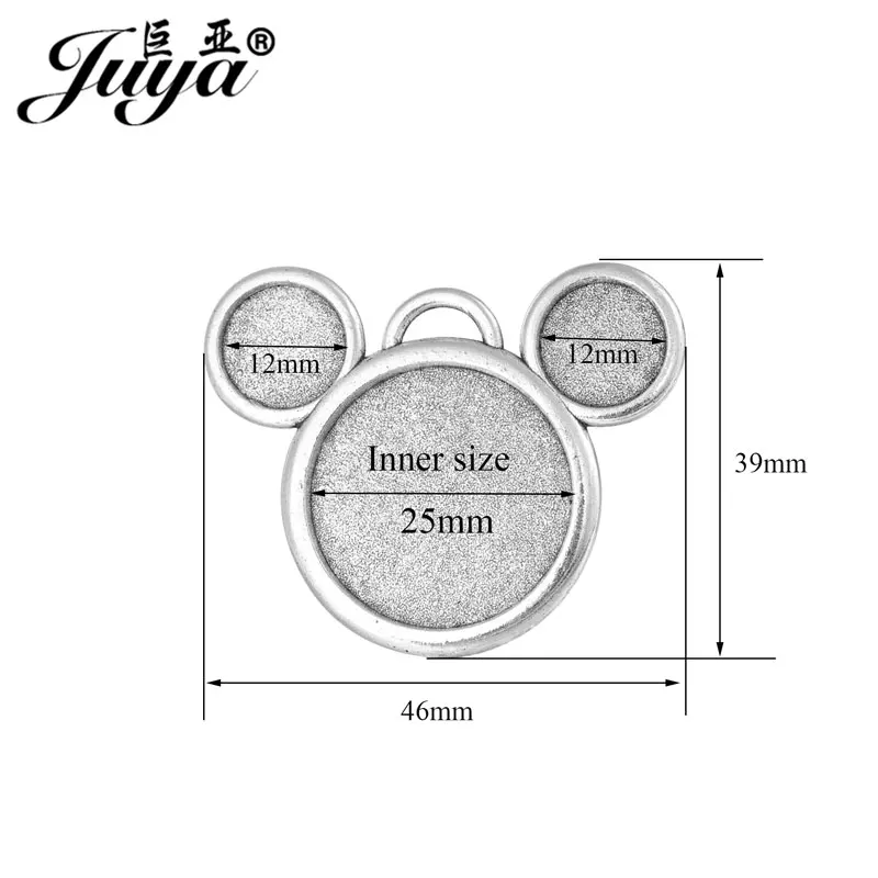 50PCS Lovely Mouse Pendant Cabochon Base 25mm + 12mm Bezel Tray Charms For DIY Design Personality Jewelry Making Accessories