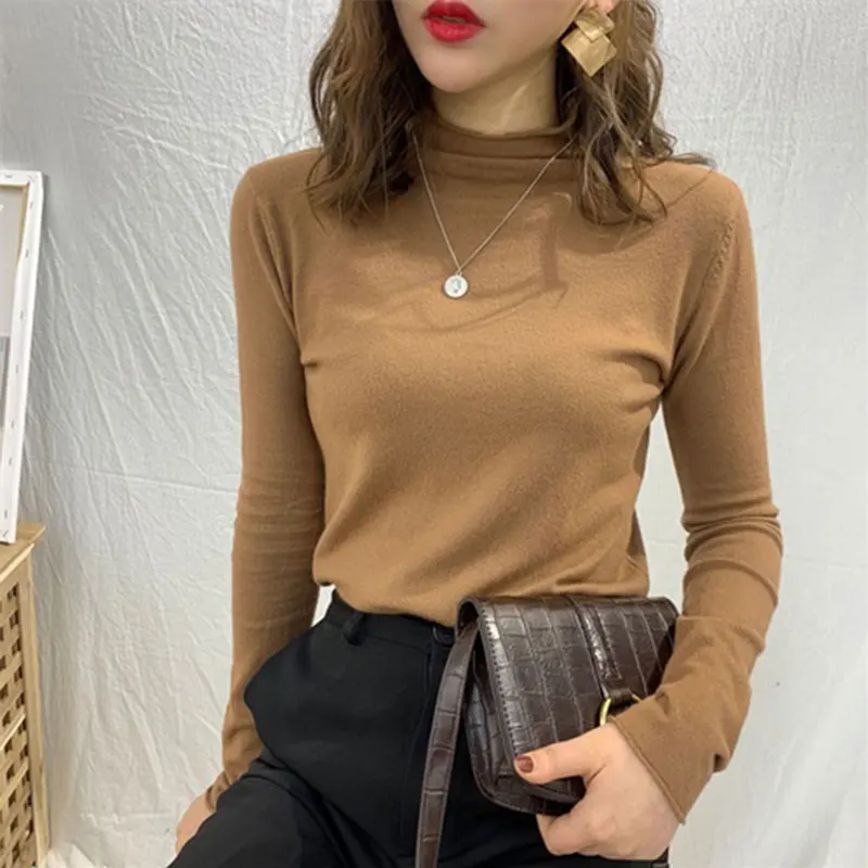 

New-coming Autumn Winter Turtleneck Pullovers Knitted Sweaters Casual Soft Long Sleeve Short Korean Slim-fit Tight Sweater