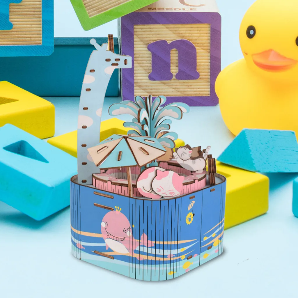 3D деревянная головоломка, Рождественская игрушка-DIY модель, Набор для творчества, домашнее украшение, Рождественская музыкальная шкатулка, праздничный подарок для детей, Juguete de navidad# J
