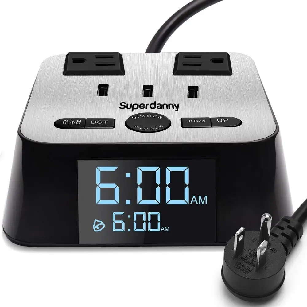 SUPERDANNY Alarm Clock Charger Power Strip Surge Protector UL Approval
