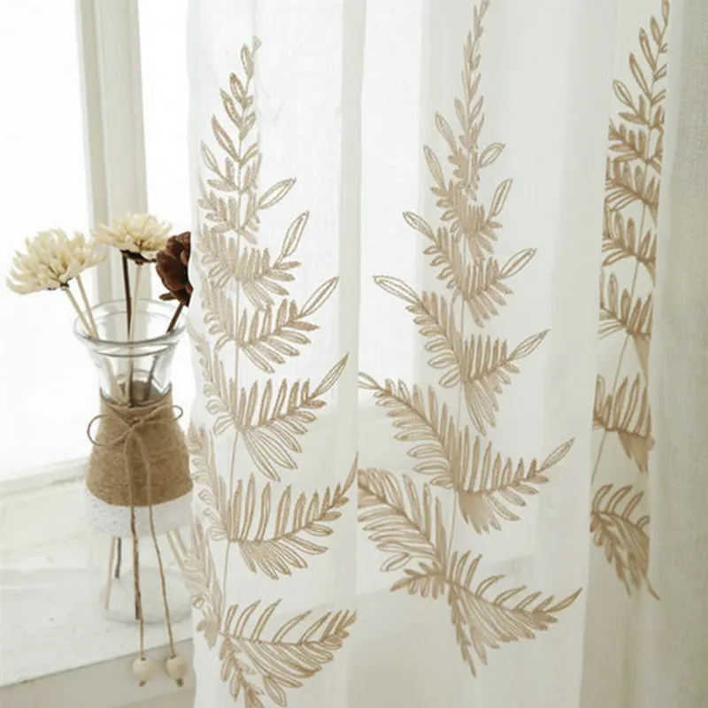 Pine Tree Embroidery Floral Modern Curtains Drape Panel Sheer Tulle For Living Room Door Kitchen Bedroom for kids rideau | Дом и сад
