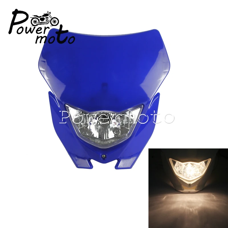 Внедорожные фары для мотокросса Dual Hi/LO Light Dirt Bike передняя лампа W/светодиодный противотуманный фонарь для Yamaha WR TTR YZF 250 450 WR450 WR250 - Цвет: BlueBulb