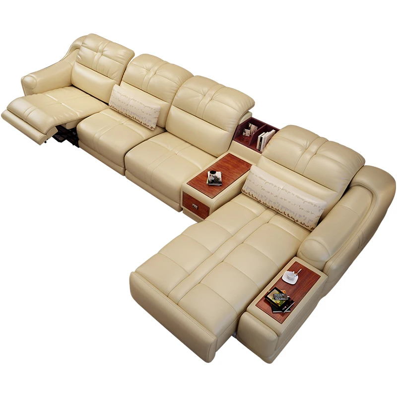 Современный Электрический гостиная диван-кровать с дивана recliner с сохраненным природным лицом верхней части Настоящая Натуральная Кожа диван-кровать