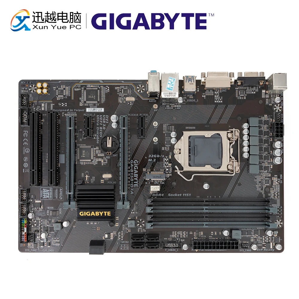 ^*Best Offers Gigabyte GA-B150-D3A Desktop Motherboard B150-D3A B150 LGA 1151 Core i7 i5 i3 DDR4 64G SATA3 USB3.0 VGA DVI HDMI M.2 ATX