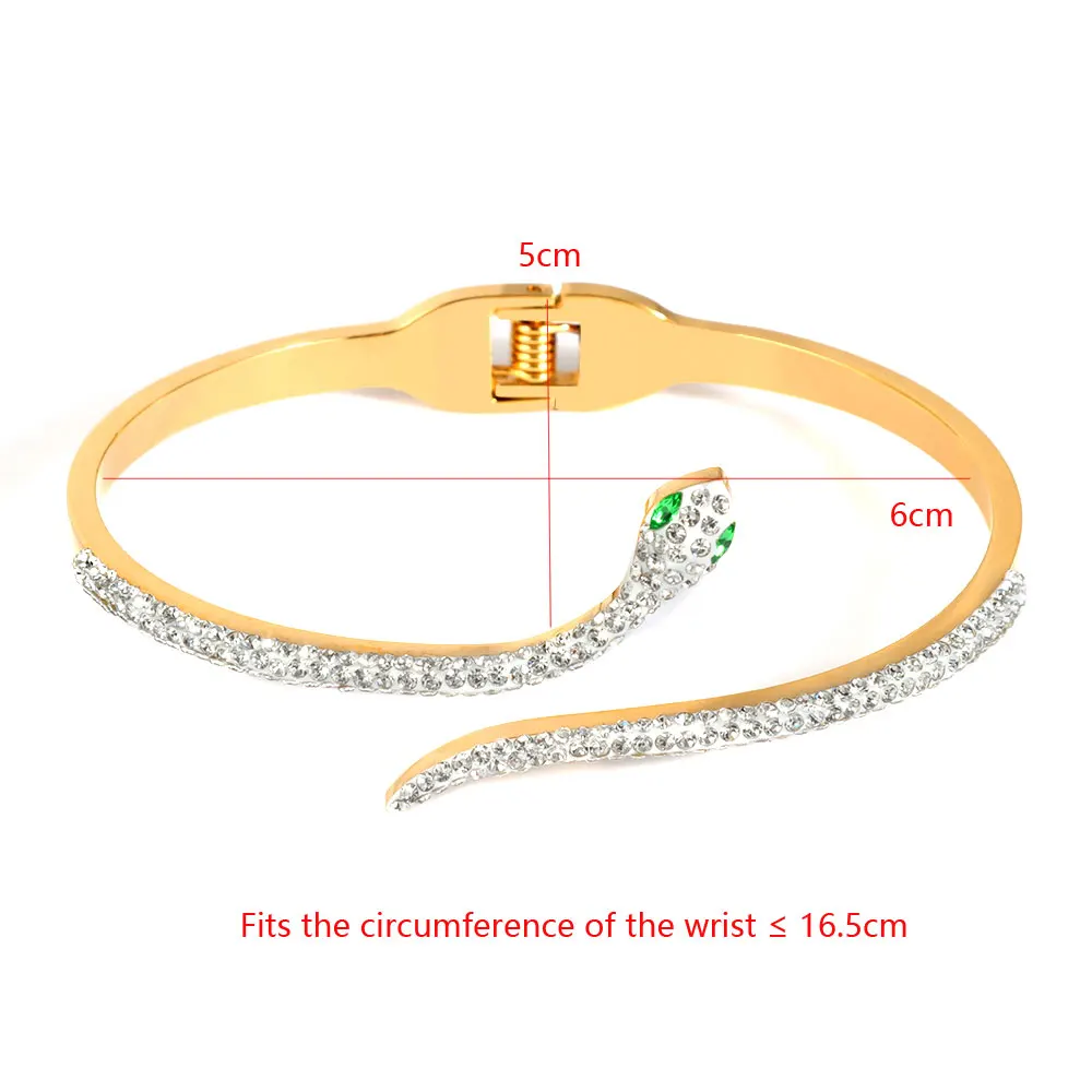 Snake Green Eyes Bangles & Bracelets CZ Full Crystal Summer Clasp Stainless Steel Bracelet For Women Jewelry Accessories