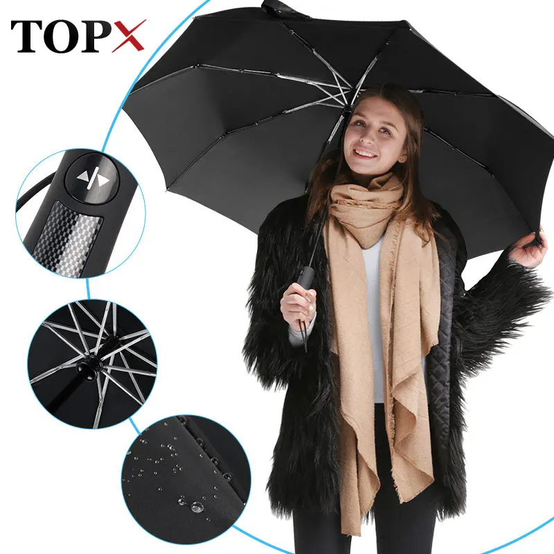 

Automatic 3Folding Umbrella Rain Women For Mens Gift Strong Wind Resistance Umbrella 8Ribs Travel High Quality Lattice Umbrella