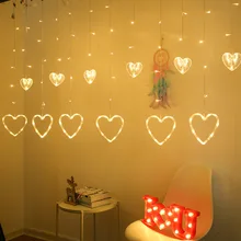 Heart Shaped Curtain Light Fairy String Lights Christmas Garland Outdoor for Party Home Wedding New Year Decor 2.5M EU/US Plug