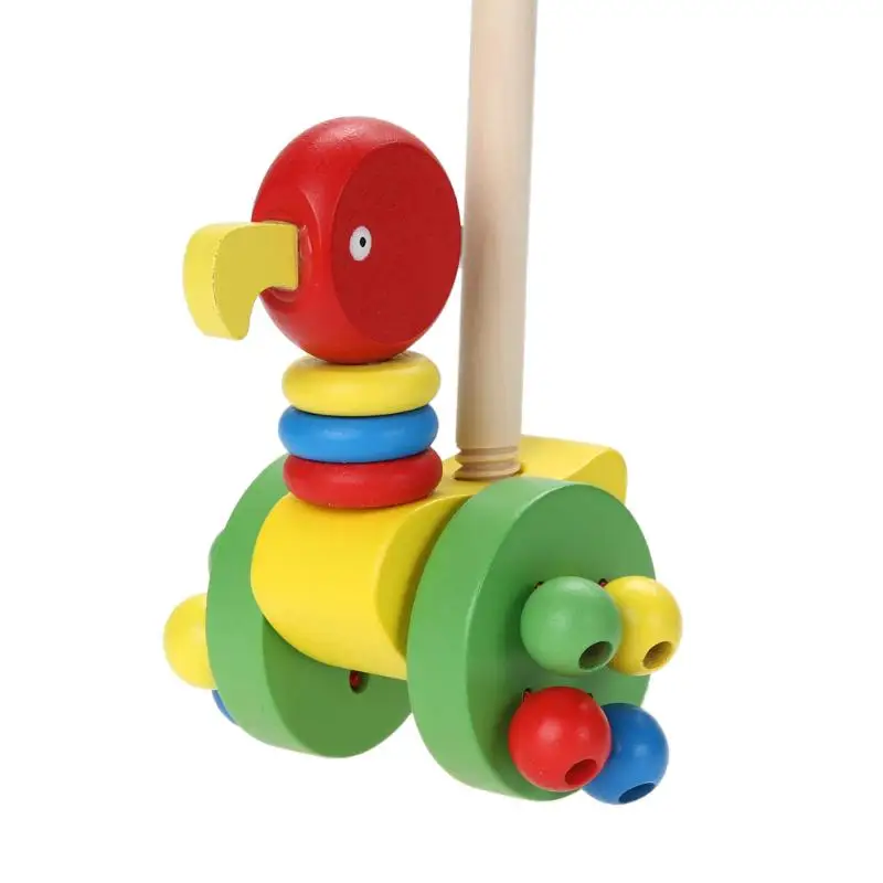 Детские деревянные игрушки утка мультфильм детский коагент малыш кладя животных деревянная головоломка вагонетка забавная деревянная игрушка толкающая игрушка случайный цвет