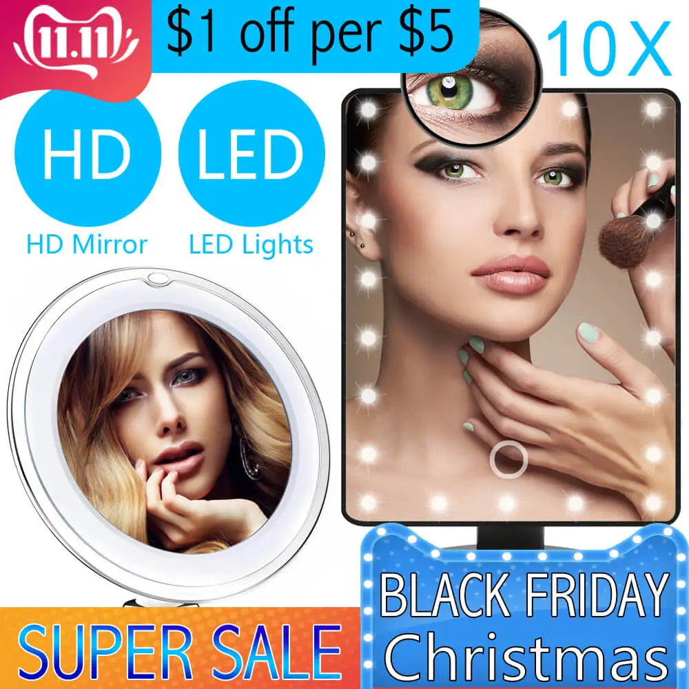Pro 10X светодиодный светильник для макияжа, увеличительное зеркало, лампа для макияжа, лупа, USB, профессиональная косметическая портативная мини-стеклянная Косметическая присоска