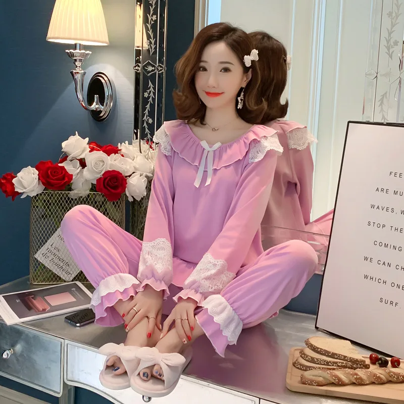 

Pajamas Women Long Sleeve Spring And Autumn Pure Cotton Princess Style Cute Sweet Korean-style Students GIRL'S Home Wear Two-Pie