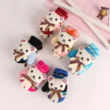 Детские шерстяные вязаные перчатки для маленьких девочек и мальчиков; милые перчатки с рисунком медведя; Детские Зимние бархатные плотные теплые варежки для От 1 до 3 лет