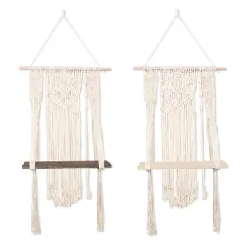 

Hand-woven Wall Hanging Plant Rack Ins Plant Shelf Bohemian Macrame Tapestry Storage Holder Home Room Wall Decoration