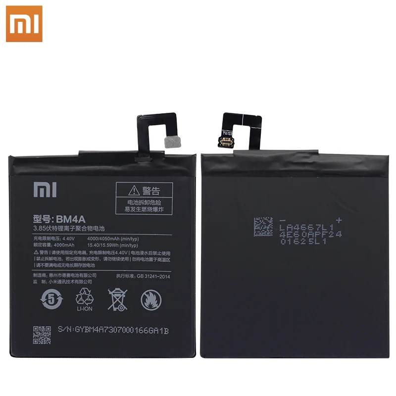 Оригинальный аккумулятор Xiao Mi 4000 мАч аккумуляторы BM4A для телефонов Xiaomi Hongmi Redmi Pro +