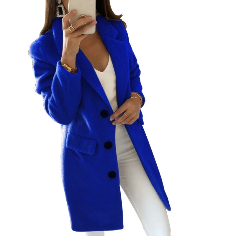 blue Однотонное розовое пальто, женская верхняя одежда, куртка, Женское пальто, зимнее длинное женское пальто размера плюс 5xl, повседневная одежда на пуговицах, топы - Цвет: blue