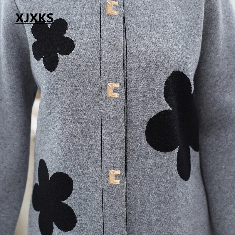 XJXKS Sueter Mujer Invierno большой кардиган женский элегантный длинный рукав круглый вырез Свободный вязаный женский свитер пальто