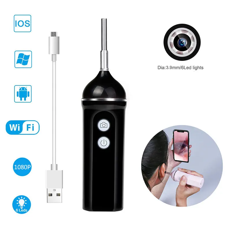 

1080p 1200mAh Real-Time Video Inspection Ear Spoon Borescope Handheld Endoscope Practical Monitoring Computers Endoscope