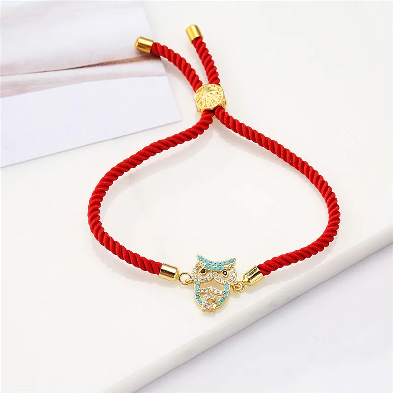 NEWBUY Trendy Blue Color Rope Life Tree Bracelet Cubic Zirconia Inlay Gold Color Owl Charm Bracelets For Women Girl Dropship - Окраска металла: NBSL118