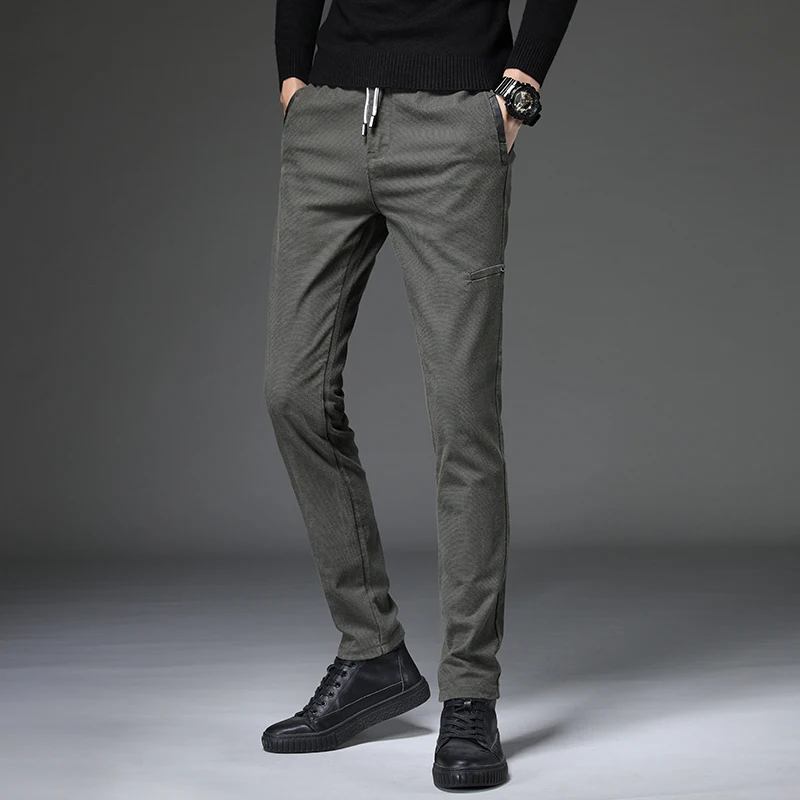 

2020 New 4 Colors Stretch Casual Pants Fashion Casual Elastic Waist Slim Fit Green Trousers Male Coffee Black Gray Brand Clothes