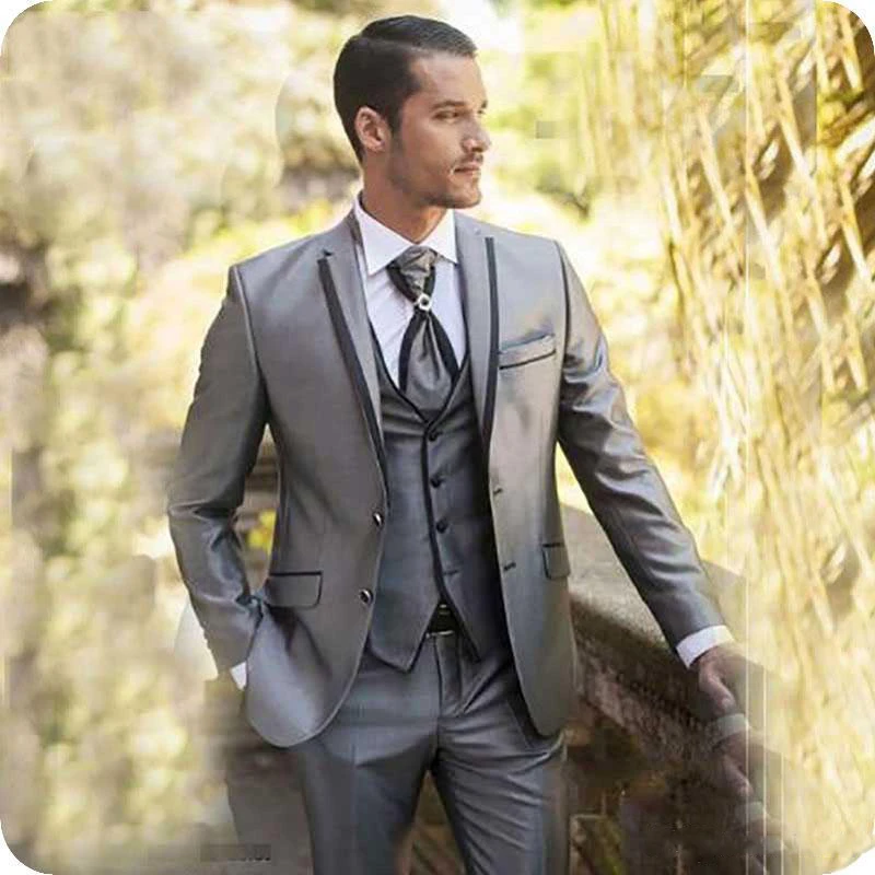 Trajes clásicos plata para hombre, esmoquin de boda, solapa con muescas, traje entallado de 3 piezas, Trajes de novio para novio|Trajes| -