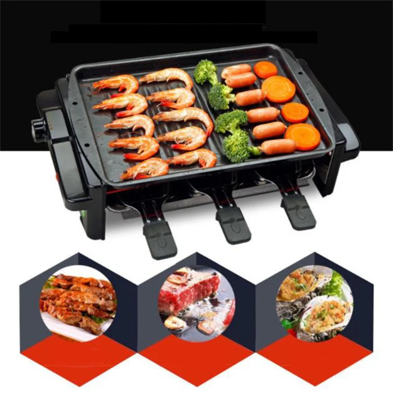 Smokeless Electric BBQ Grill Pan Temperature Control Meal Skillet Beach Grill Plate Non-Stick Tray Tool Stainless Steel SK07 kunefe plate serving dessert presentation pan turkish traditional famous dish tray gaziantep stainless aluminum all sizes