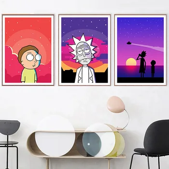 

Modern Home Decoration Nordic Style Canvas Rick And Morty Anime Painting Pictures Wall Art Prints Modular Poster For Living Room