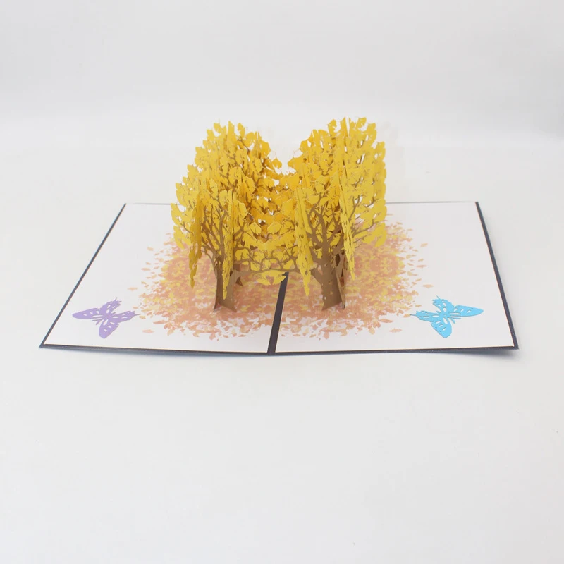  3D Handmade Butterfly Ginkgo Tree Forest Paper Invitation Greeting Card Wedding Party Valentine's D - 4.00031E+12