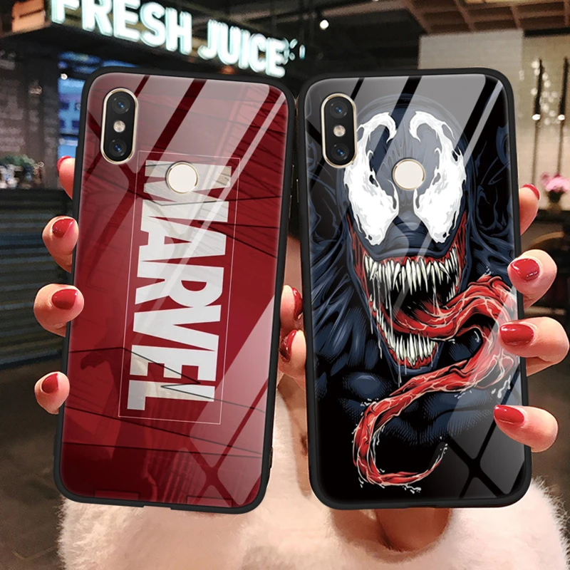 

Marvel The Avengers Tempered Glass Case For Xiaomi Redmi Note 7 5 6 Pro Plus S2 Case For Mi Mix 2 2S Max 3 8 9 Lite A1 A2 Cool