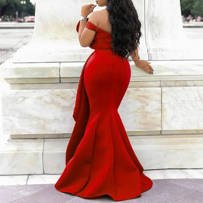Burgundy Long Maxi Dress for Women Plus Size Blue Sexy Evening Floor Length Off The Shoulder Beading Sleeveless Mermaid Dresses