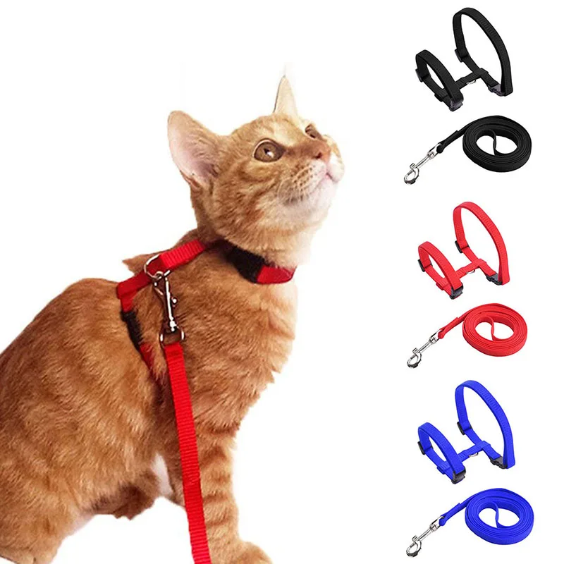 Conjunto de arnés y correa de nailon para gato, productos para mascotas para animales, arnés de tracción ajustable para cachorro, perro, cinturón para gato, gatito, cuello Halter para gato