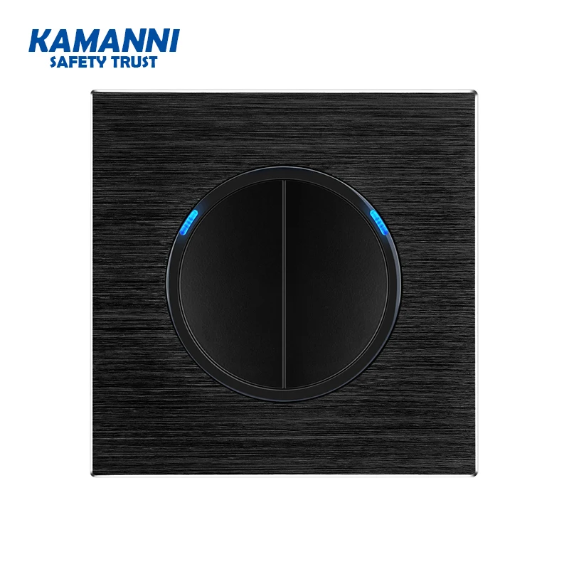 KAMANNI Luxury Aluminum alloy button Recovery switch LED indicator Brushed panel control wall senior light switch 2 gang 1/2 way